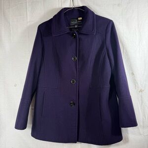 London Fog Women's Deep‎ Purple Pea Coat 4 Button Closure Size Large Timeless